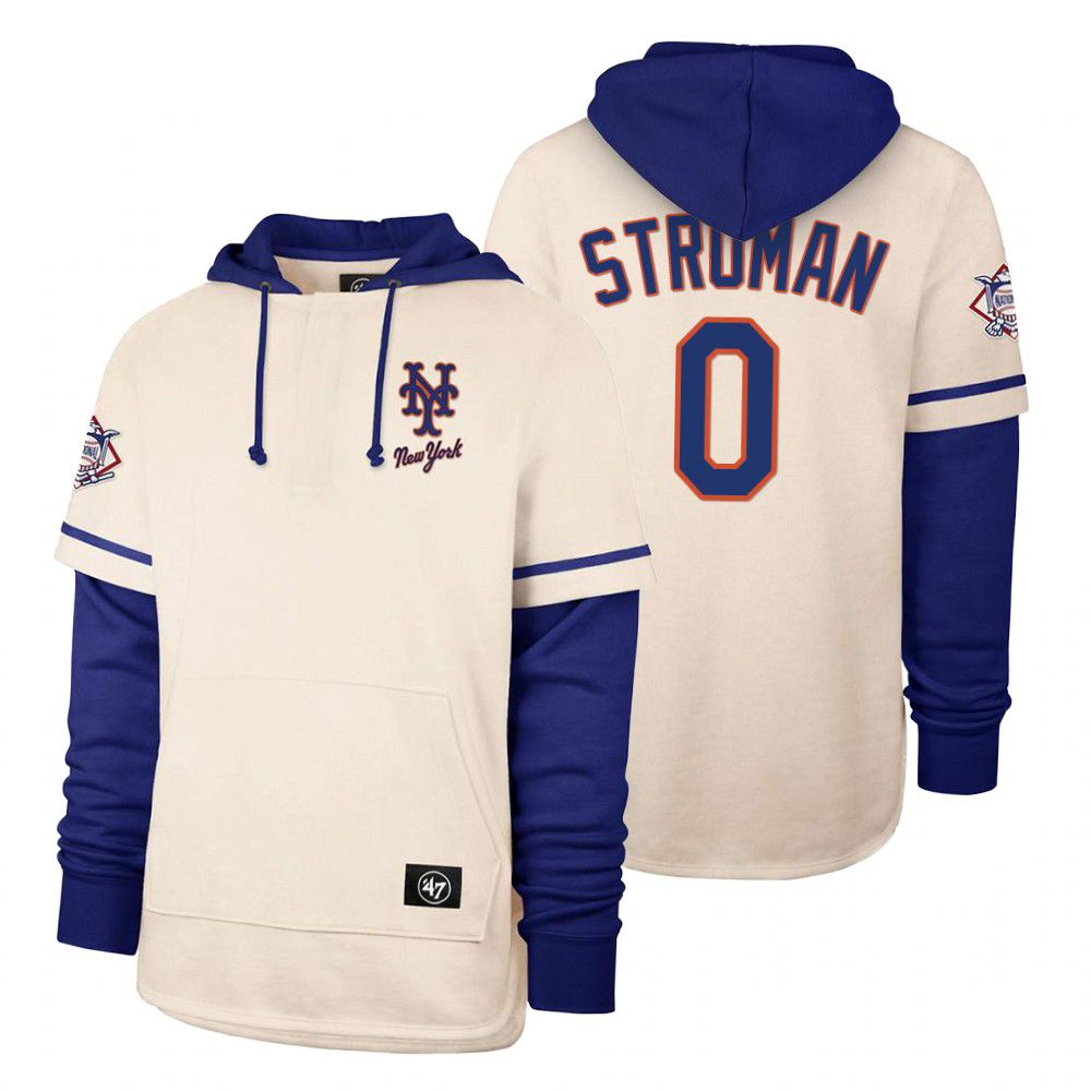 Men New York Mets #0 Stroman Cream 2021 Pullover Hoodie MLB Jersey